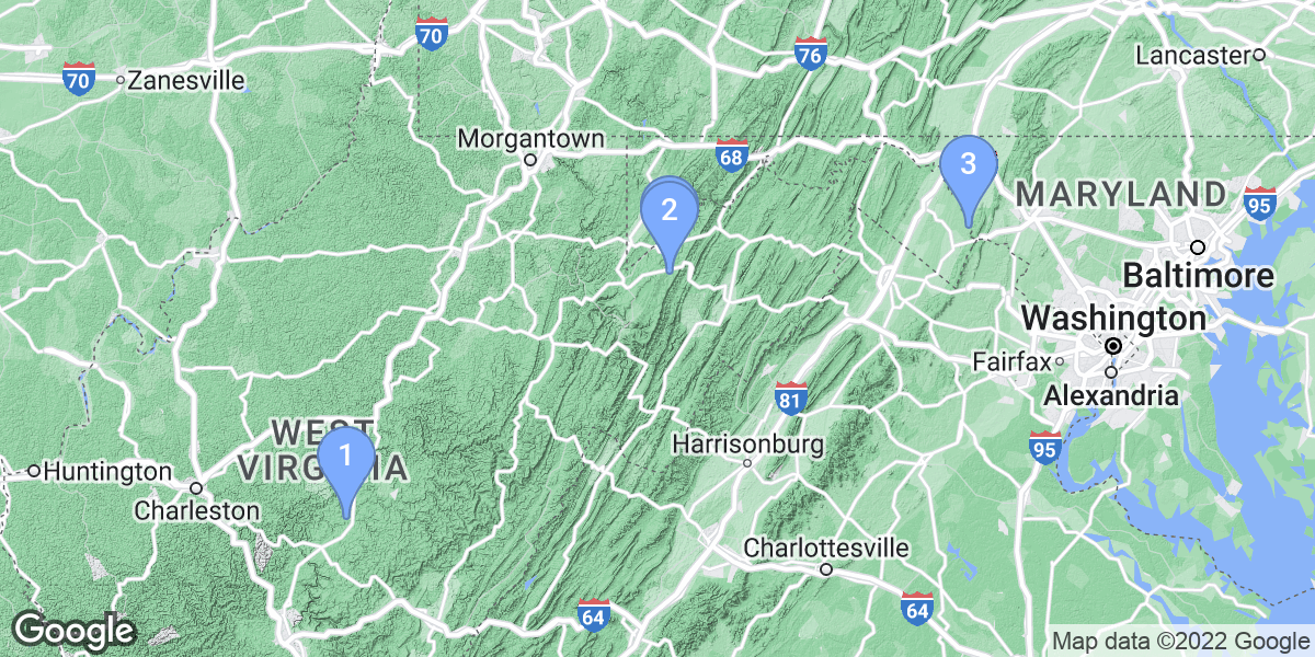 West Virginia dive site map