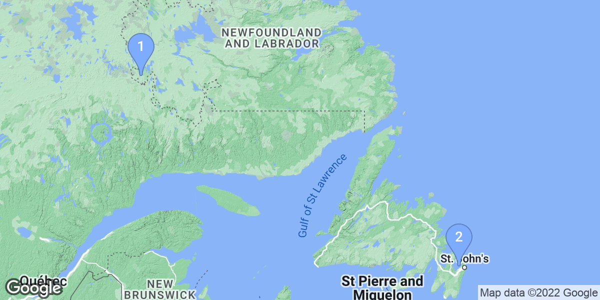 Newfoundland and Labrador dive site map