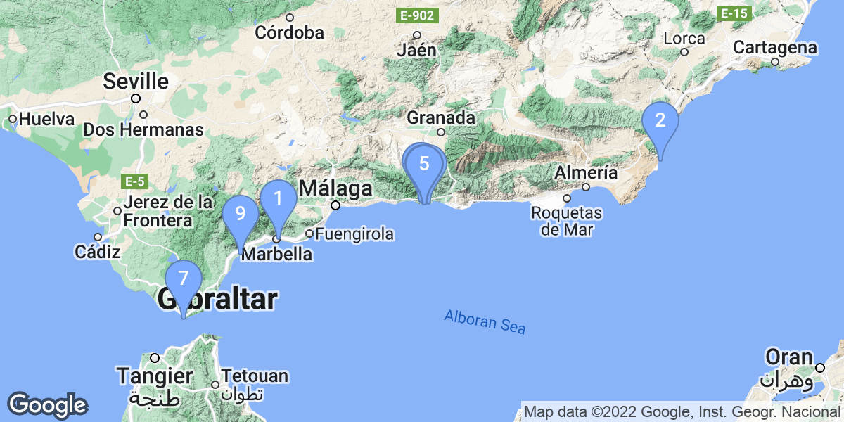 Andalucía dive site map