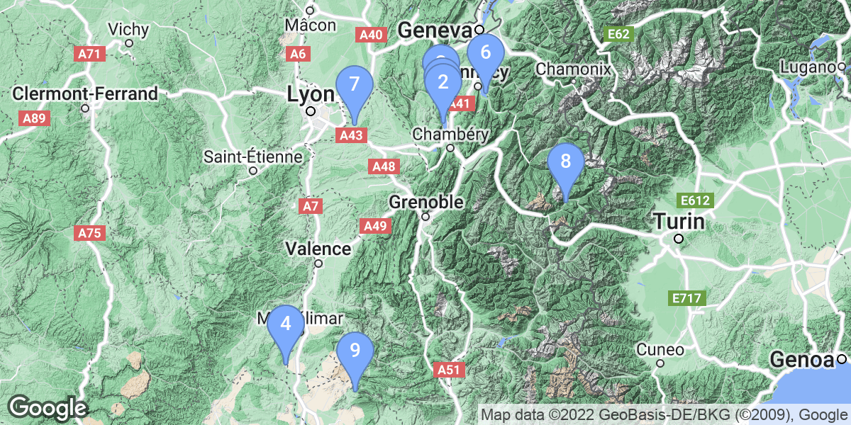 Auvergne-Rhône-Alpes dive site map