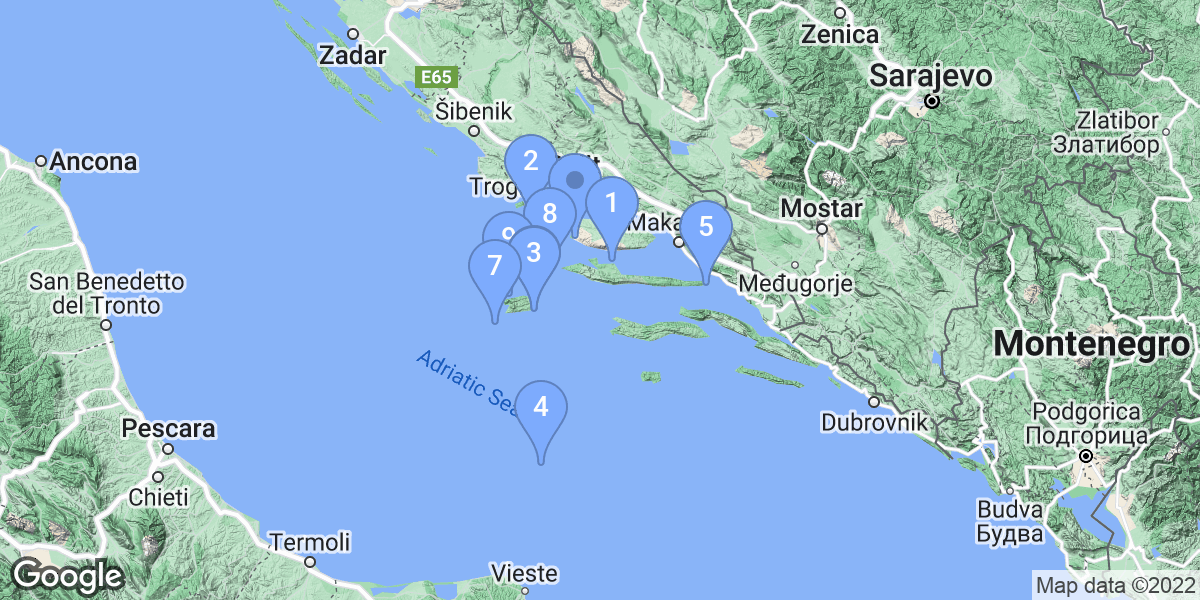 Split-Dalmatia County dive site map