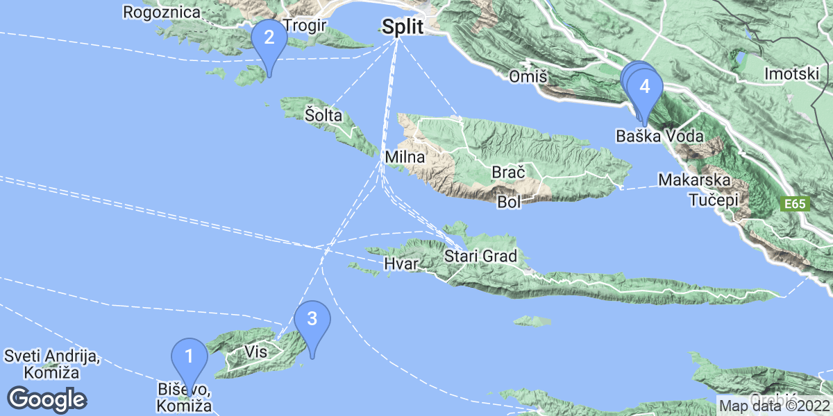 Splitsko-dalmatinska županija dive site map