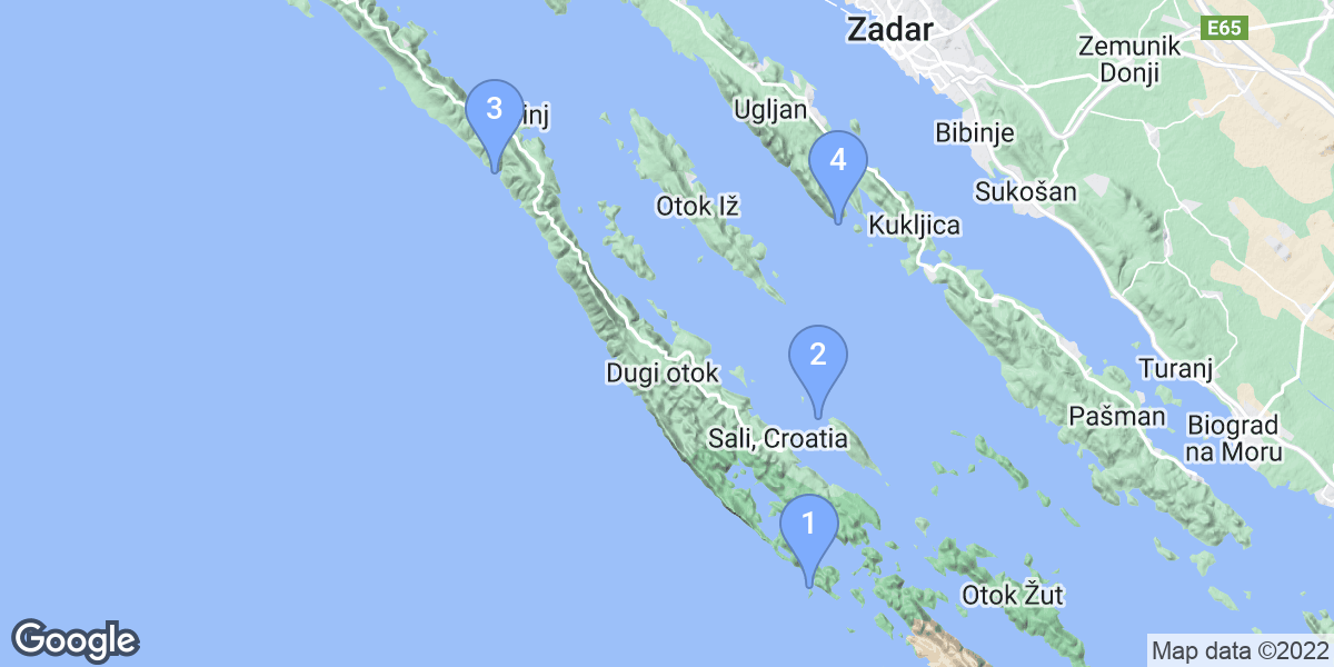 Zadar County dive site map