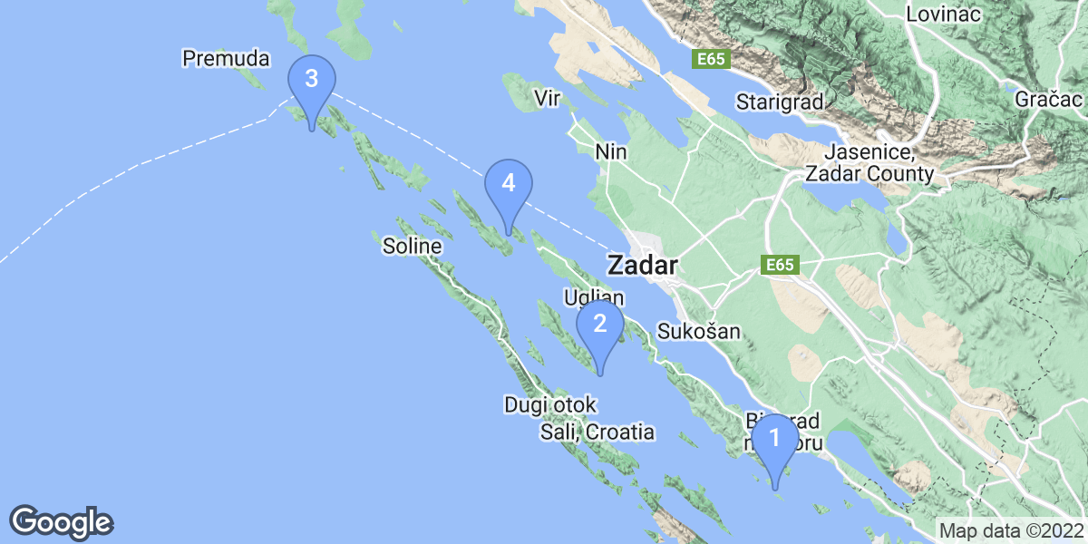 Zadarska županija dive site map