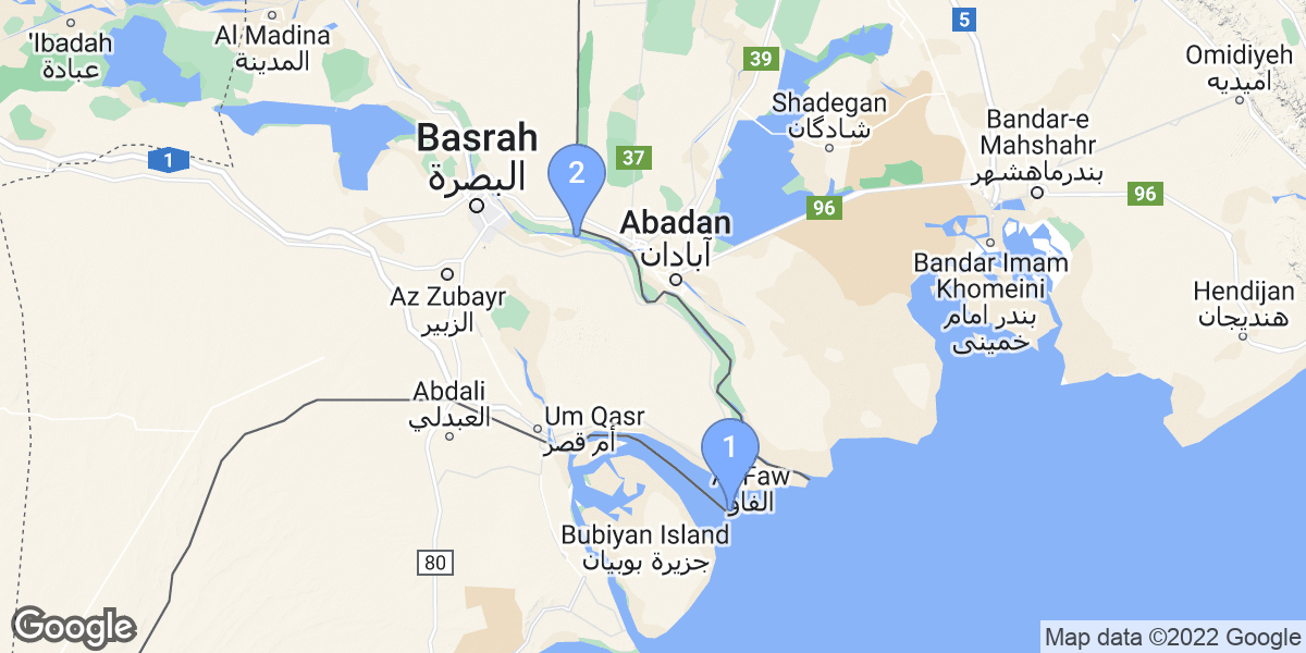 Basra Governorate dive site map