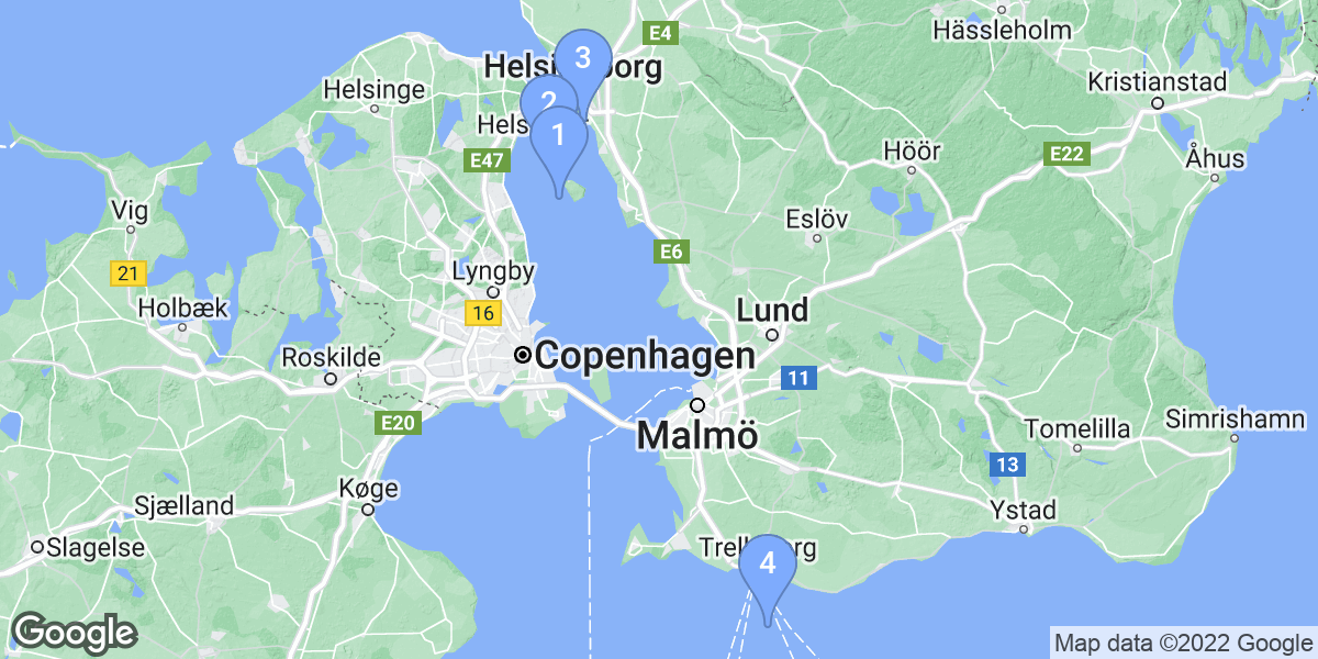 Skåne County dive site map