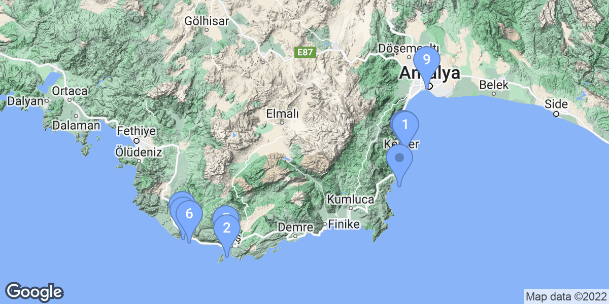 Antalya dive site map