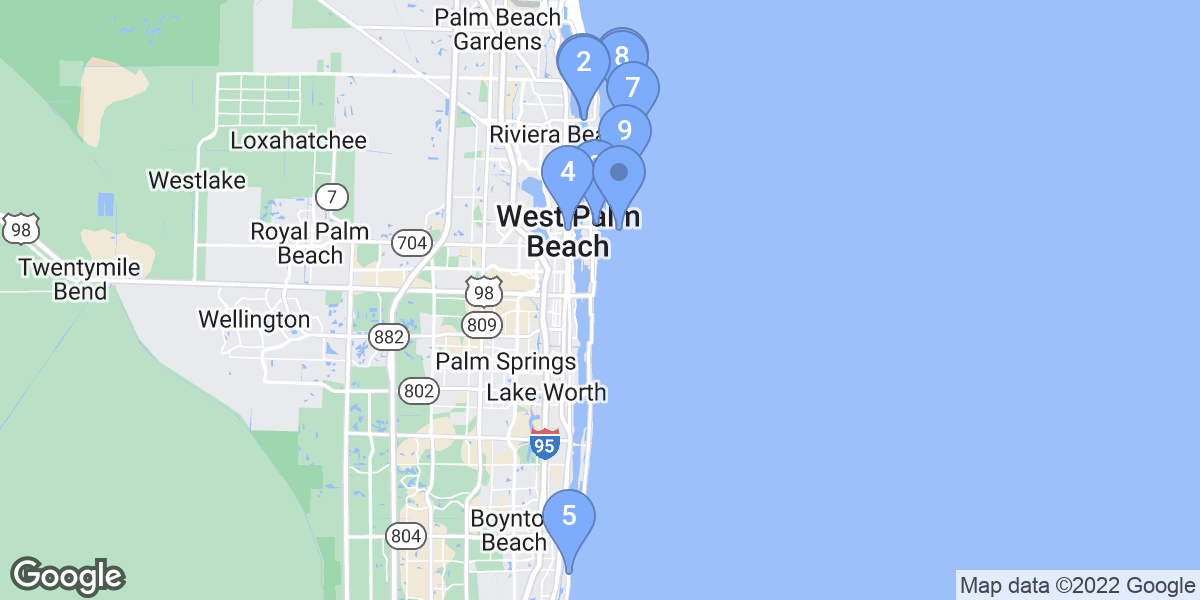 Palm Beach County dive site map