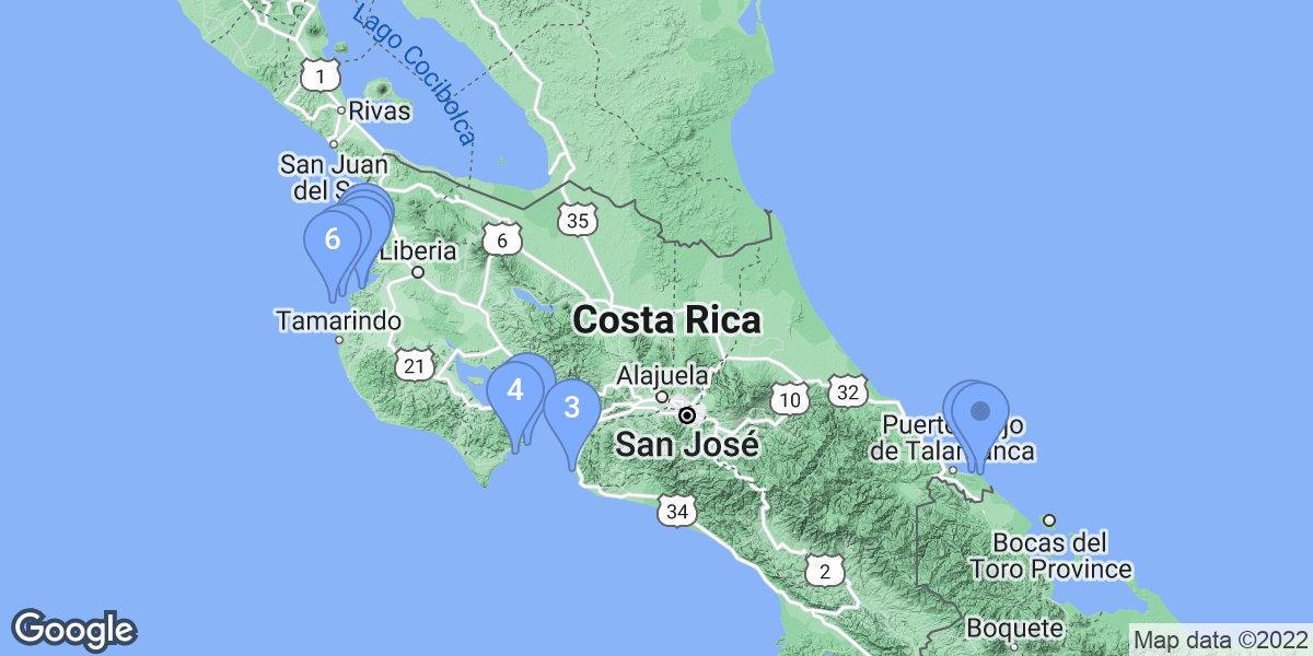 Costa Rica dive site map