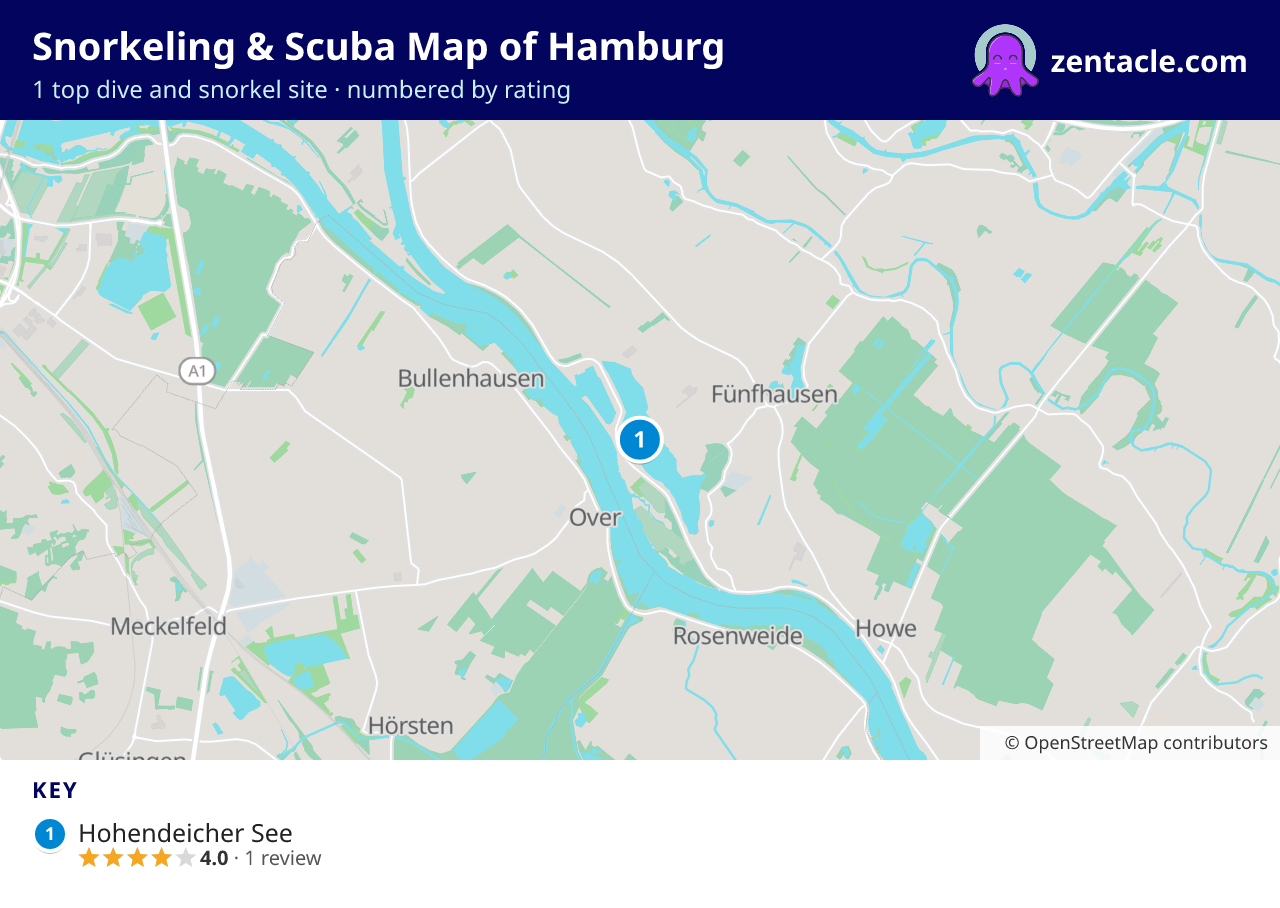 Snorkeling & Scuba Map of Hamburg: numbered map of the top 1 dive and snorkel sites, with ratings