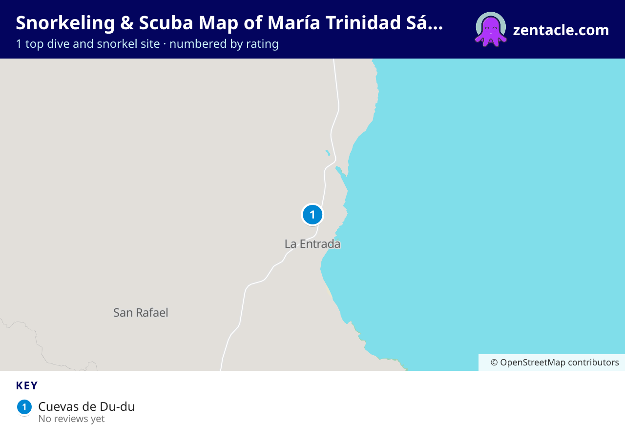 Snorkeling & Scuba Map of María Trinidad Sánchez Province: numbered map of the top 1 dive and snorkel sites, with ratings