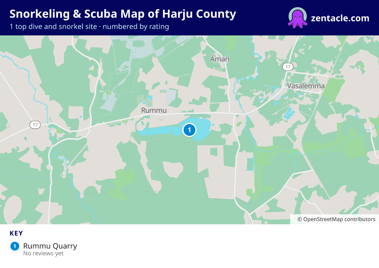 Snorkeling & Scuba Map of Harju County: numbered map of the top 1 dive and snorkel sites, with ratings
