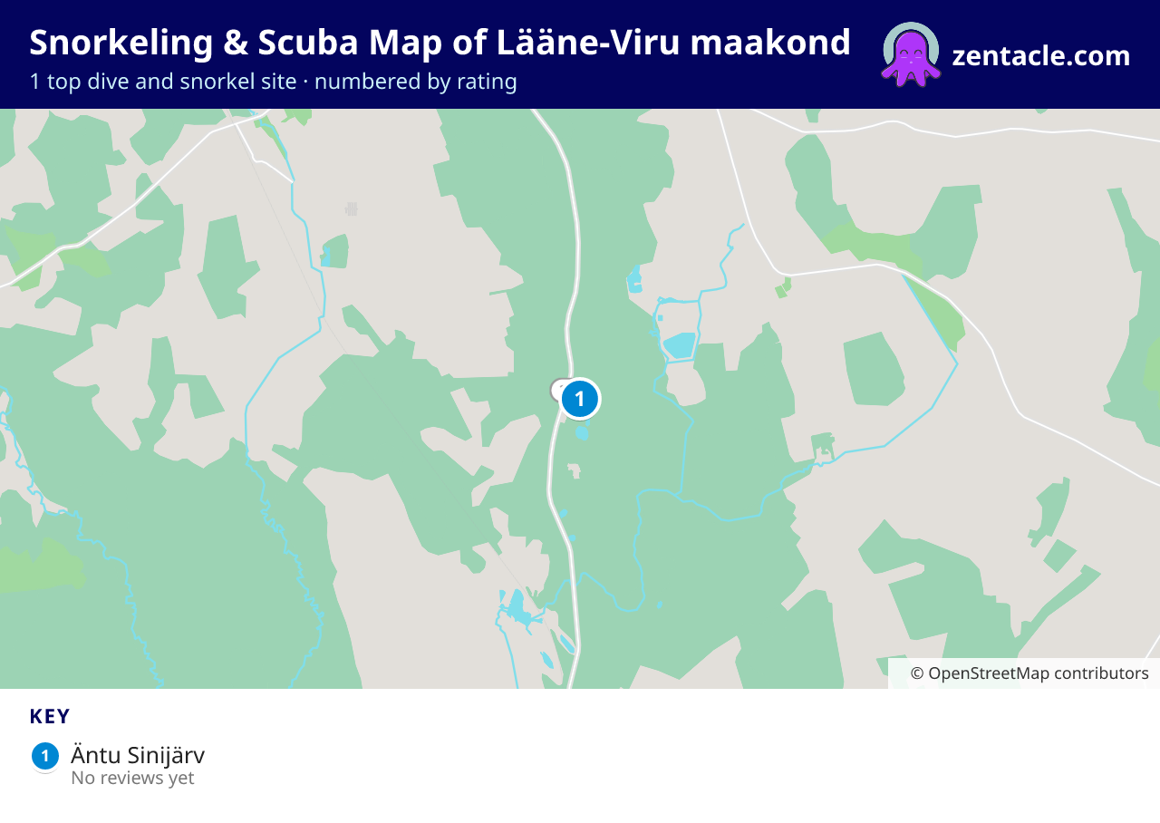 Snorkeling & Scuba Map of Lääne-Viru maakond: numbered map of the top 1 dive and snorkel sites, with ratings