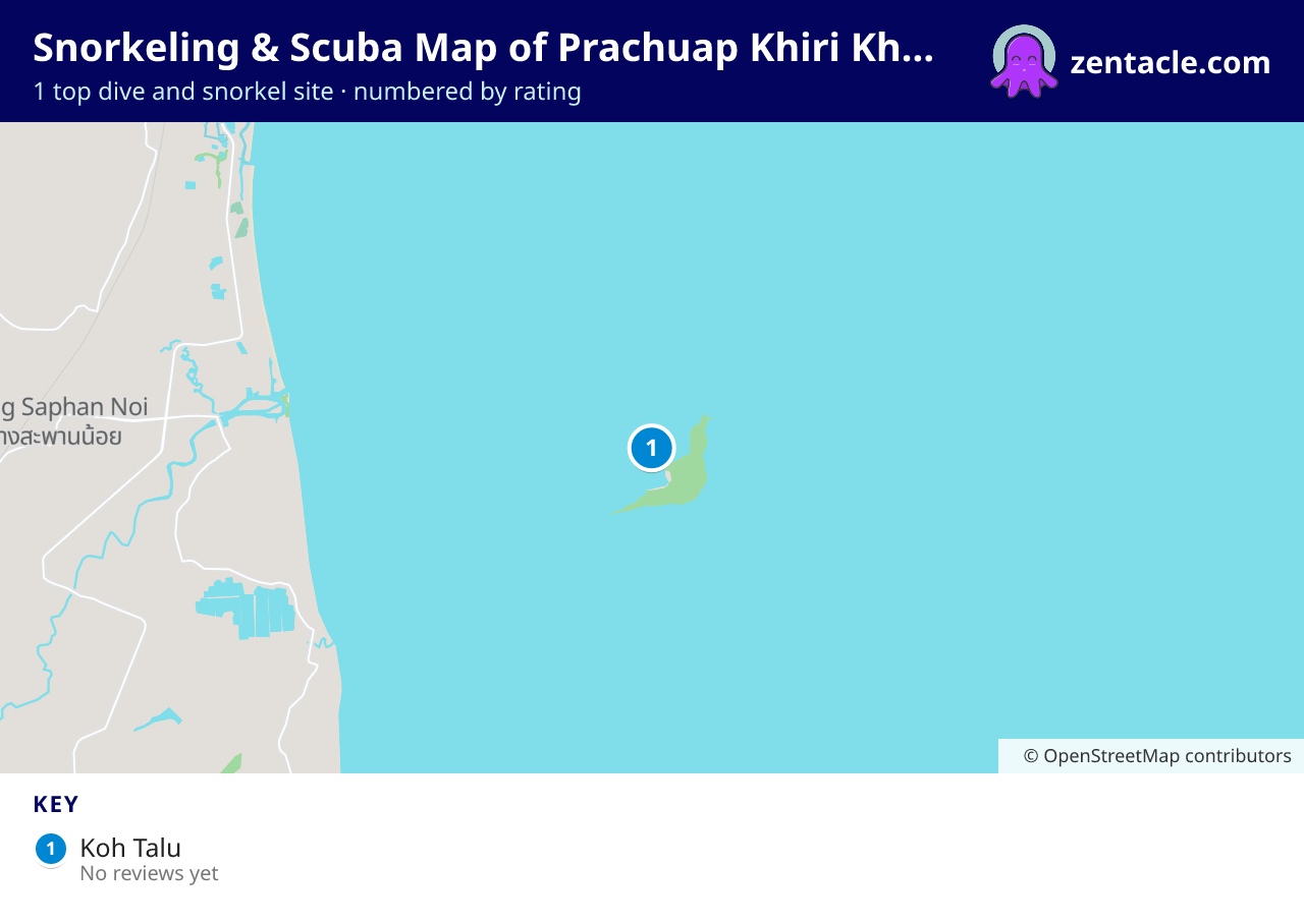 Snorkeling & Scuba Map of Prachuap Khiri Khan: numbered map of the top 1 dive and snorkel sites, with ratings
