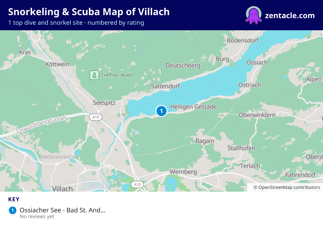 Snorkeling & Scuba Map of Villach: numbered map of the top 1 dive and snorkel sites, with ratings
