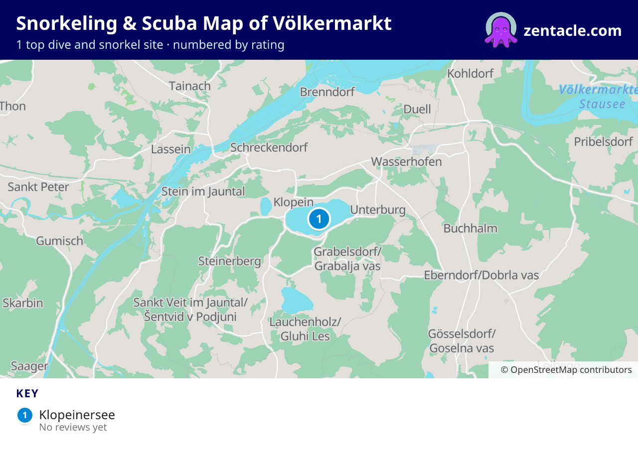 Snorkeling & Scuba Map of Völkermarkt: numbered map of the top 1 dive and snorkel sites, with ratings