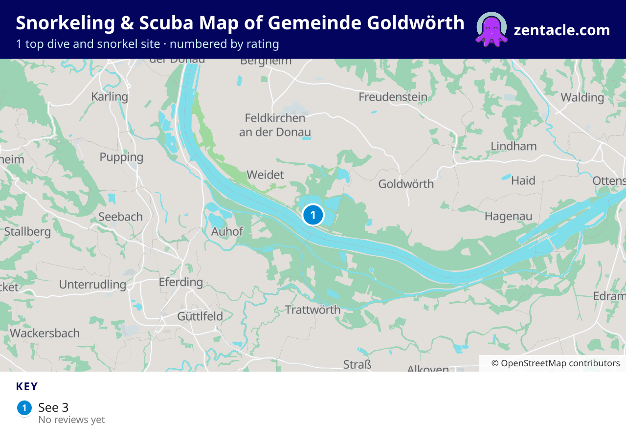 Snorkeling & Scuba Map of Gemeinde Goldwörth: numbered map of the top 1 dive and snorkel sites, with ratings