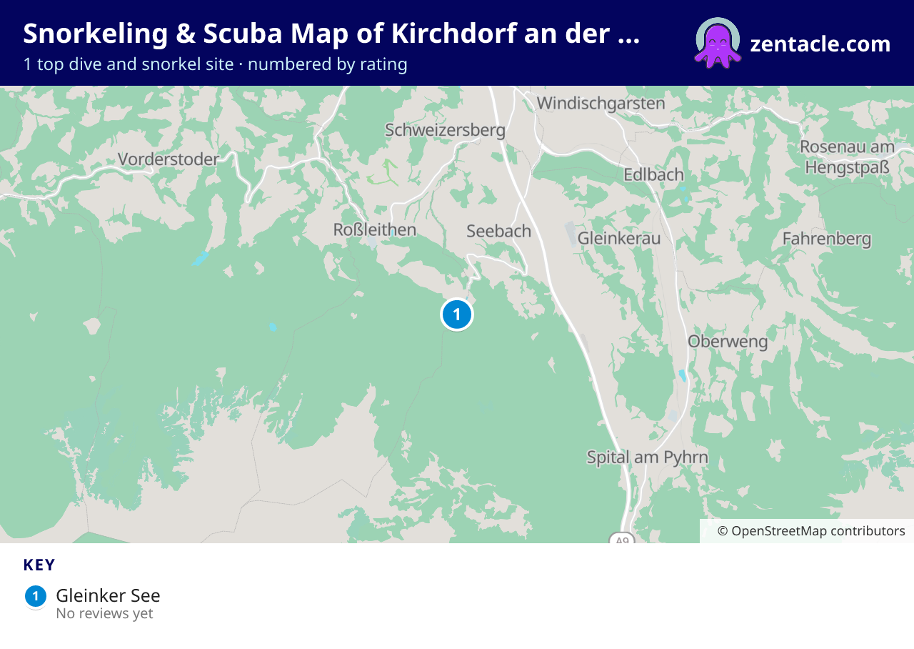 Snorkeling & Scuba Map of Kirchdorf an der Krems: numbered map of the top 1 dive and snorkel sites, with ratings