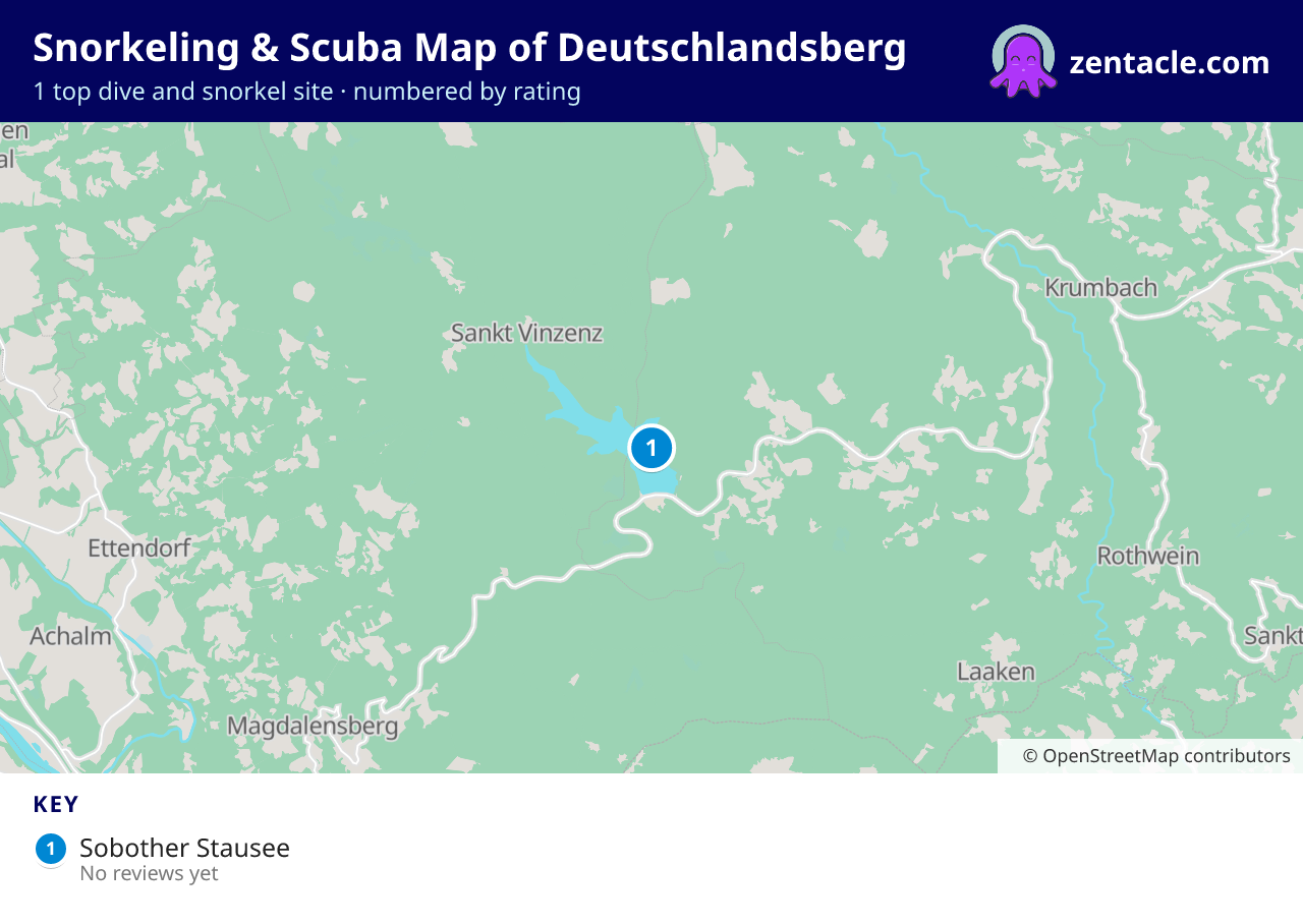 Snorkeling & Scuba Map of Deutschlandsberg: numbered map of the top 1 dive and snorkel sites, with ratings