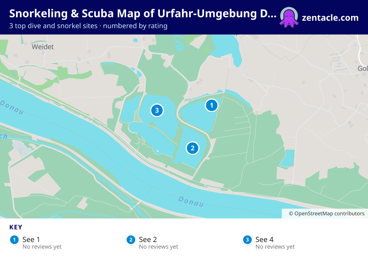 Snorkeling & Scuba Map of Urfahr-Umgebung District: numbered map of the top 3 dive and snorkel sites, with ratings