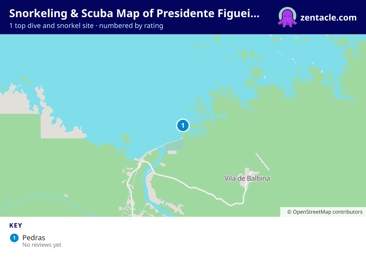 Snorkeling & Scuba Map of Presidente Figueiredo: numbered map of the top 1 dive and snorkel sites, with ratings