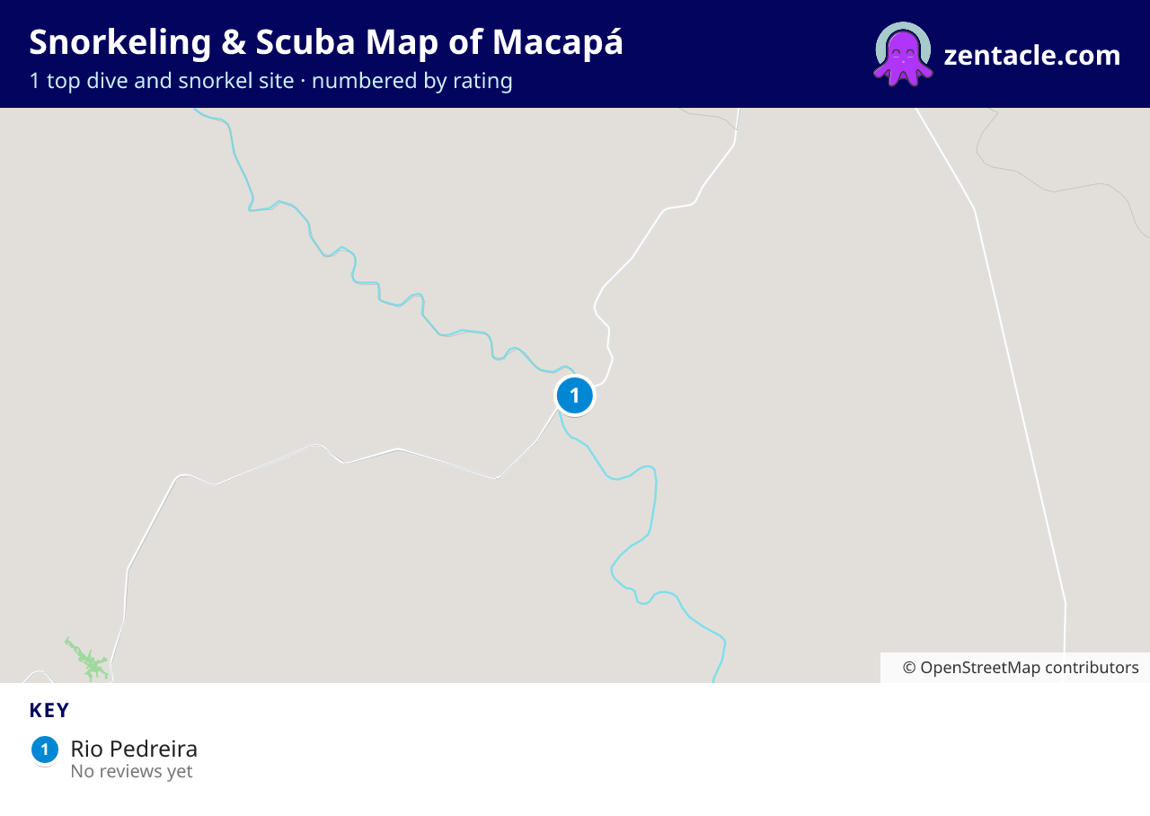 Snorkeling & Scuba Map of Macapá: numbered map of the top 1 dive and snorkel sites, with ratings