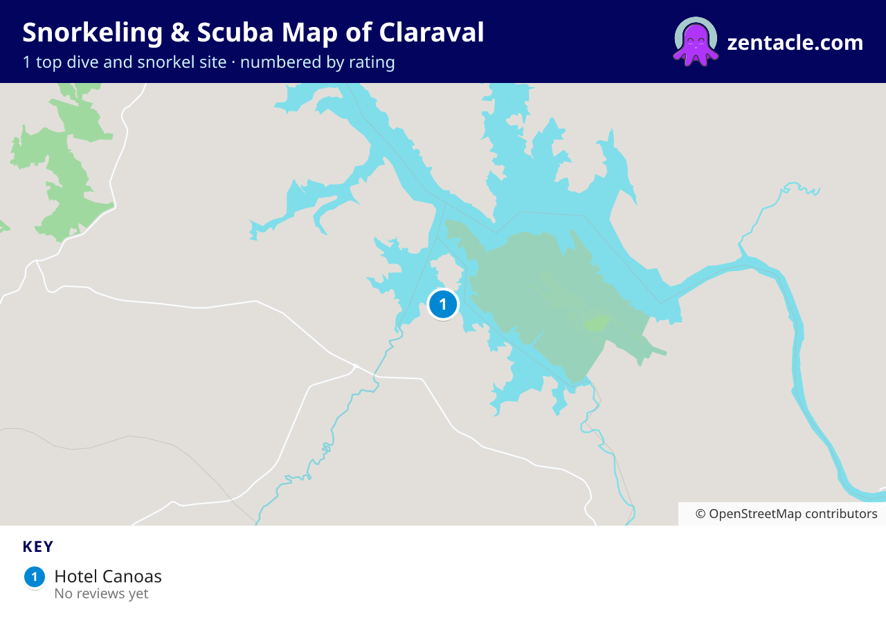 Snorkeling & Scuba Map of Claraval: numbered map of the top 1 dive and snorkel sites, with ratings