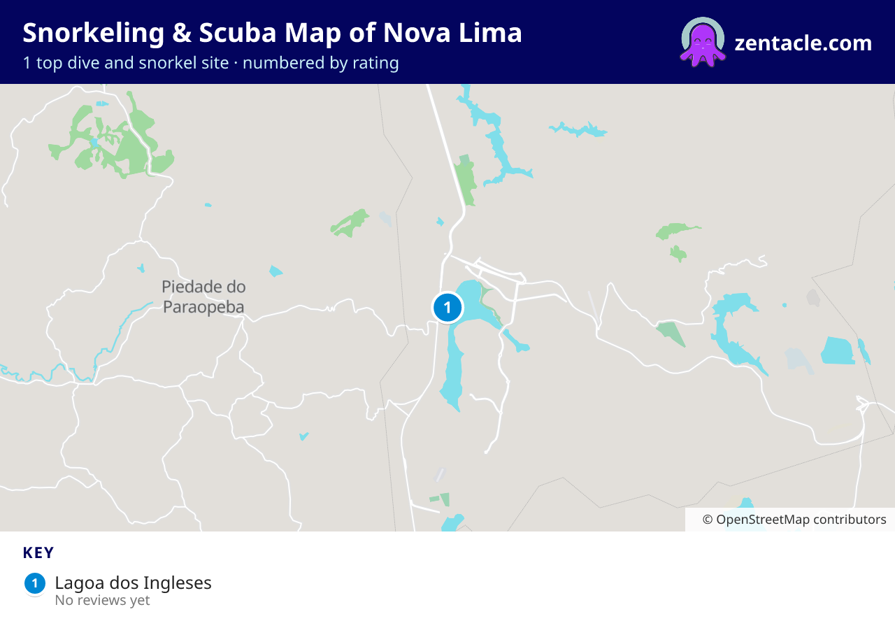 Snorkeling & Scuba Map of Nova Lima: numbered map of the top 1 dive and snorkel sites, with ratings