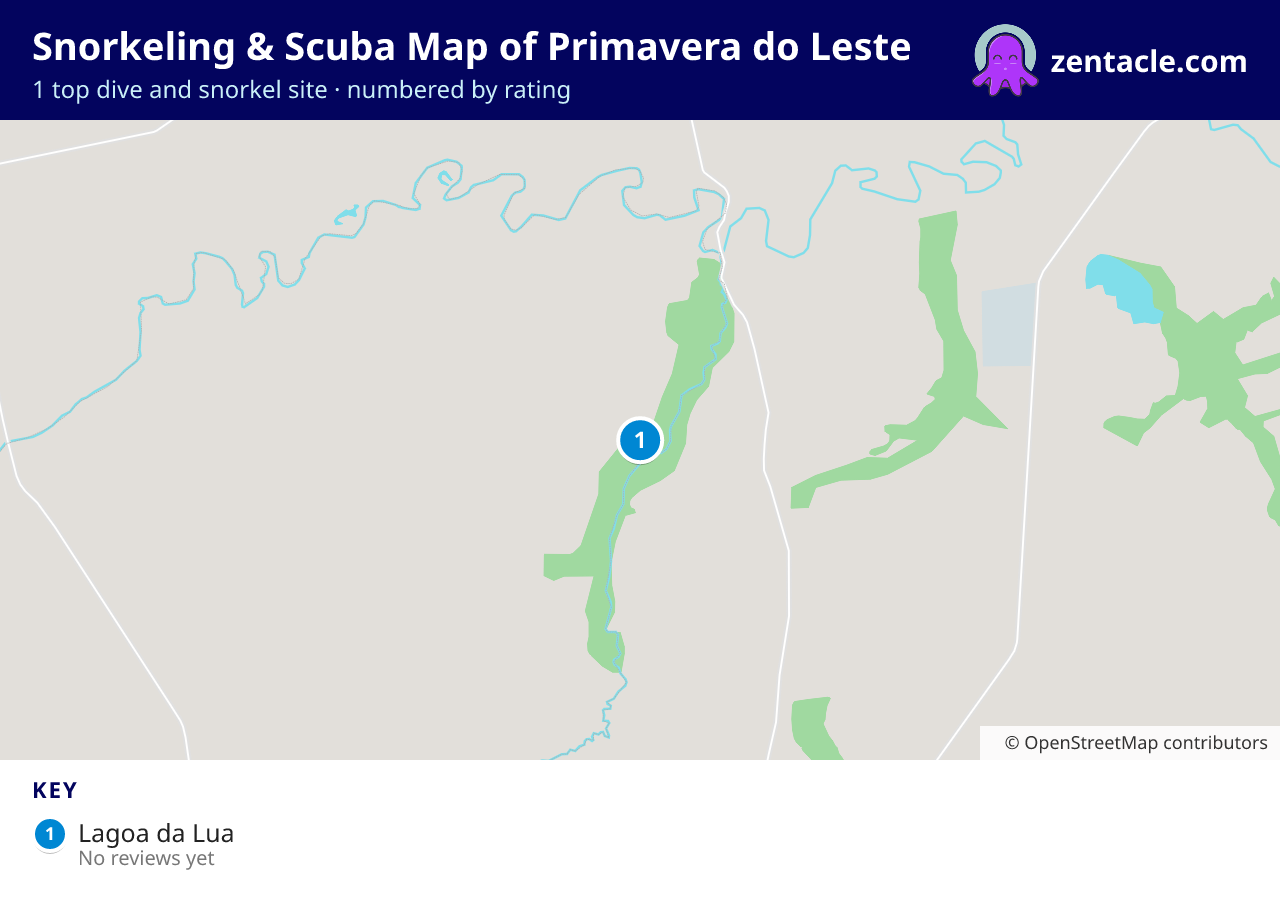 Snorkeling & Scuba Map of Primavera do Leste: numbered map of the top 1 dive and snorkel sites, with ratings