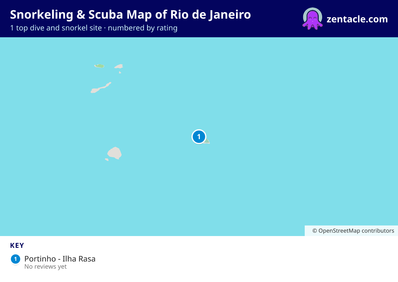Snorkeling & Scuba Map of Rio de Janeiro: numbered map of the top 1 dive and snorkel sites, with ratings