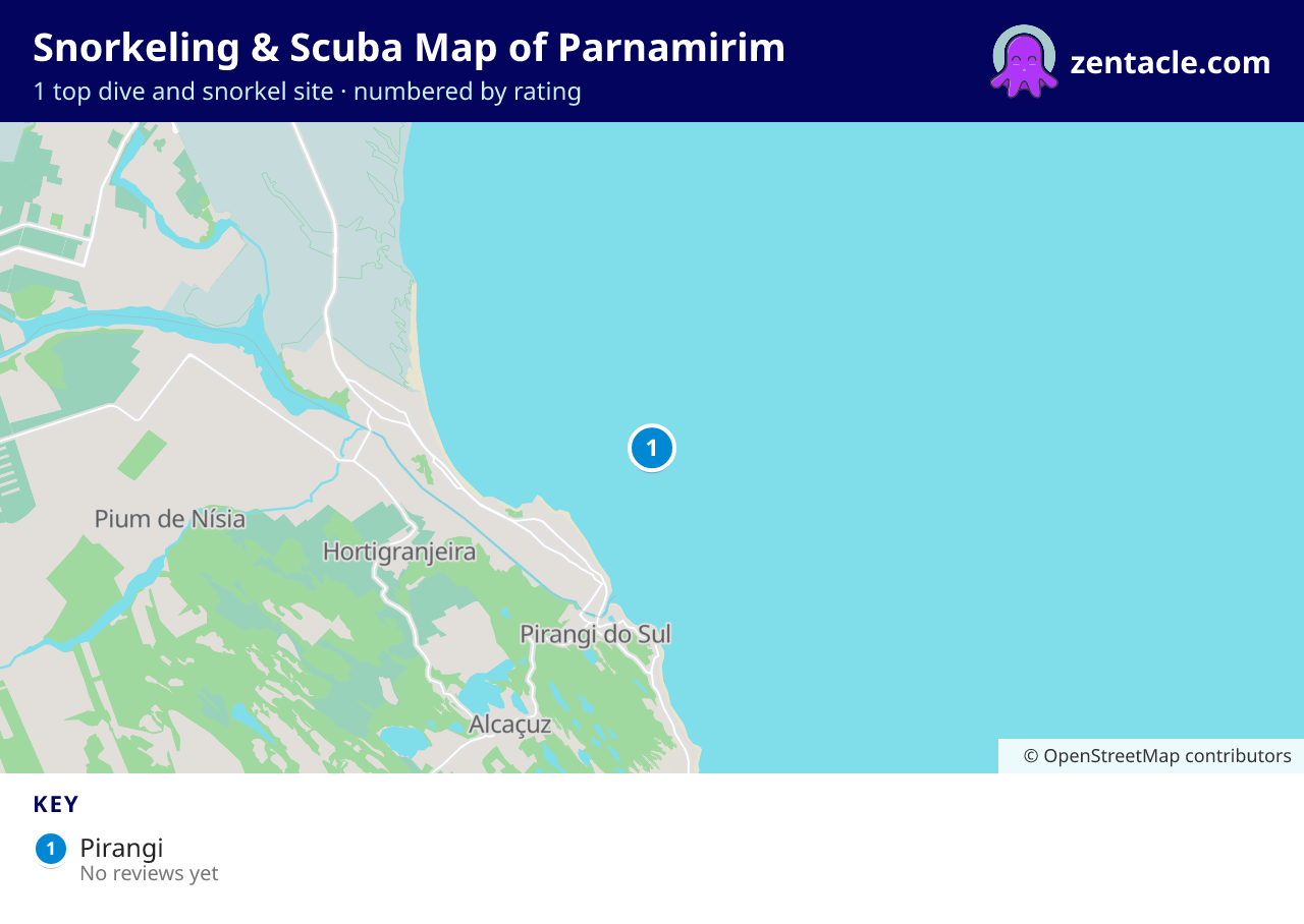 Snorkeling & Scuba Map of Parnamirim: numbered map of the top 1 dive and snorkel sites, with ratings