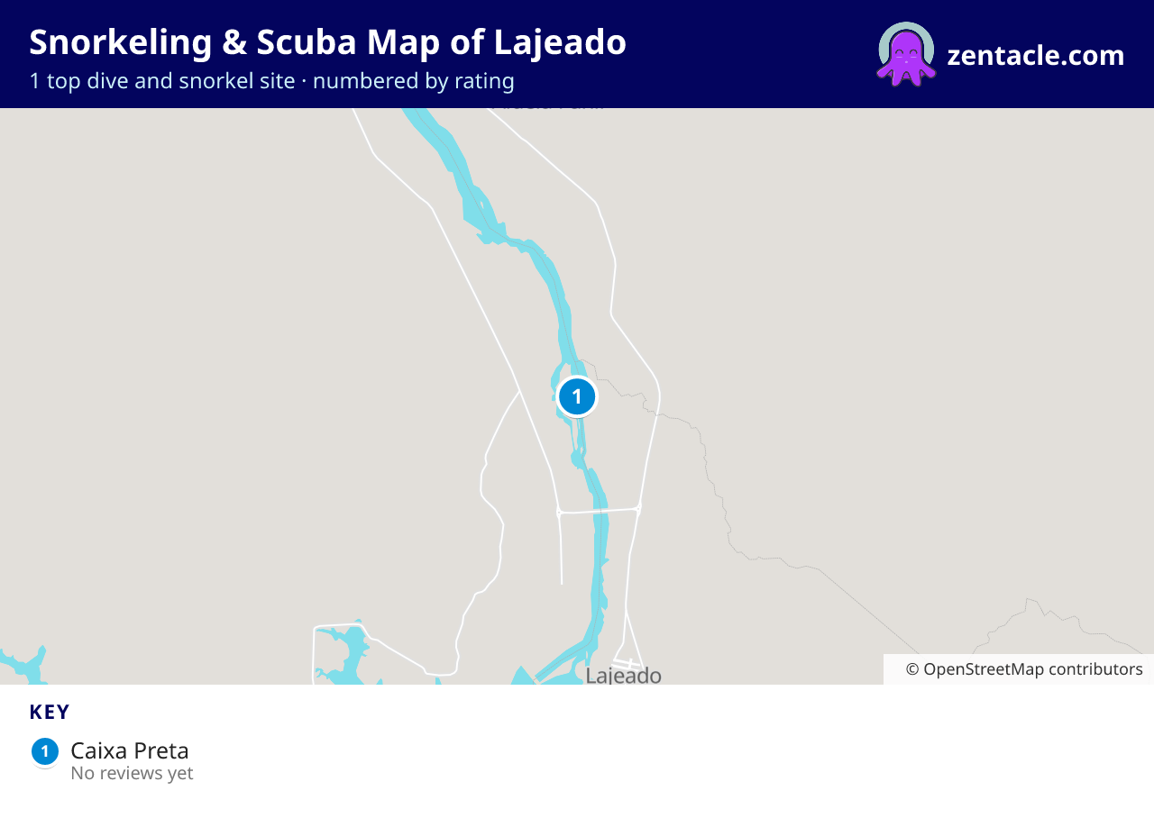 Snorkeling & Scuba Map of Lajeado: numbered map of the top 1 dive and snorkel sites, with ratings