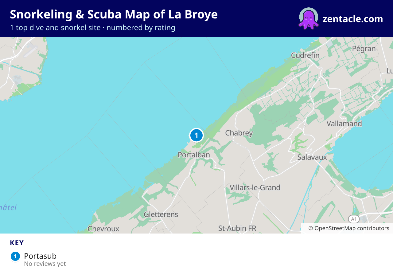 Snorkeling & Scuba Map of La Broye: numbered map of the top 1 dive and snorkel sites, with ratings