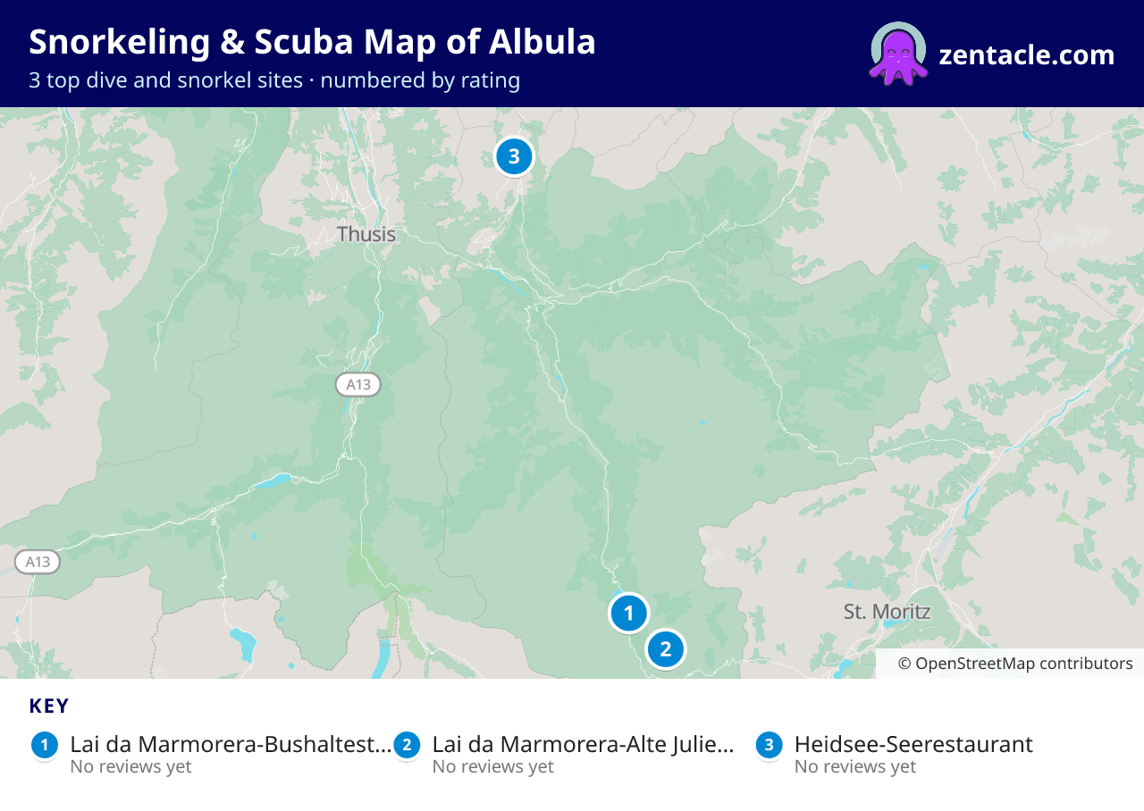 Snorkeling & Scuba Map of Albula: numbered map of the top 3 dive and snorkel sites, with ratings