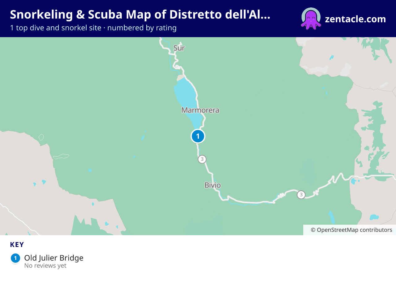 Snorkeling & Scuba Map of Distretto dell'Albula: numbered map of the top 1 dive and snorkel sites, with ratings