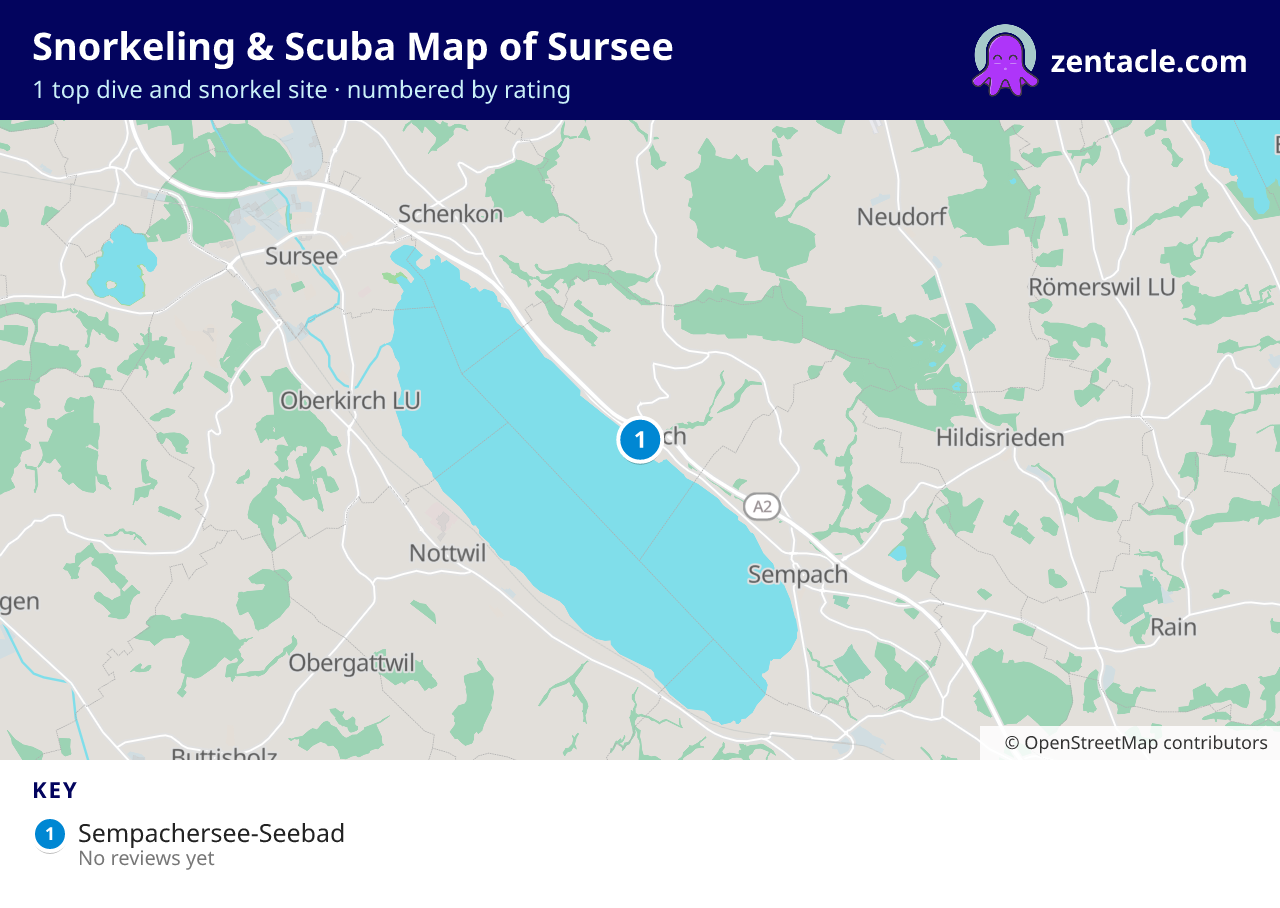 Snorkeling & Scuba Map of Sursee: numbered map of the top 1 dive and snorkel sites, with ratings