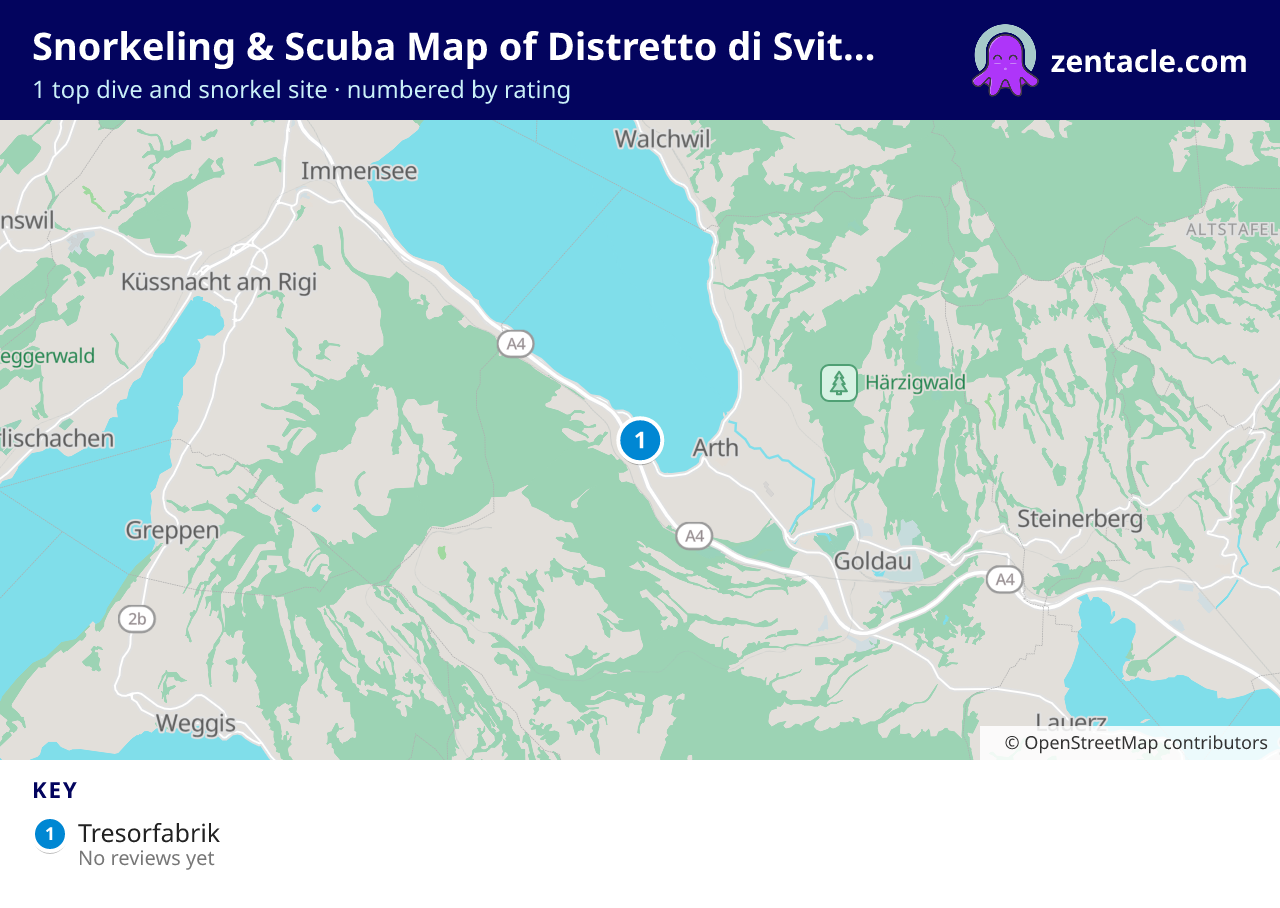 Snorkeling & Scuba Map of Distretto di Svitto: numbered map of the top 1 dive and snorkel sites, with ratings