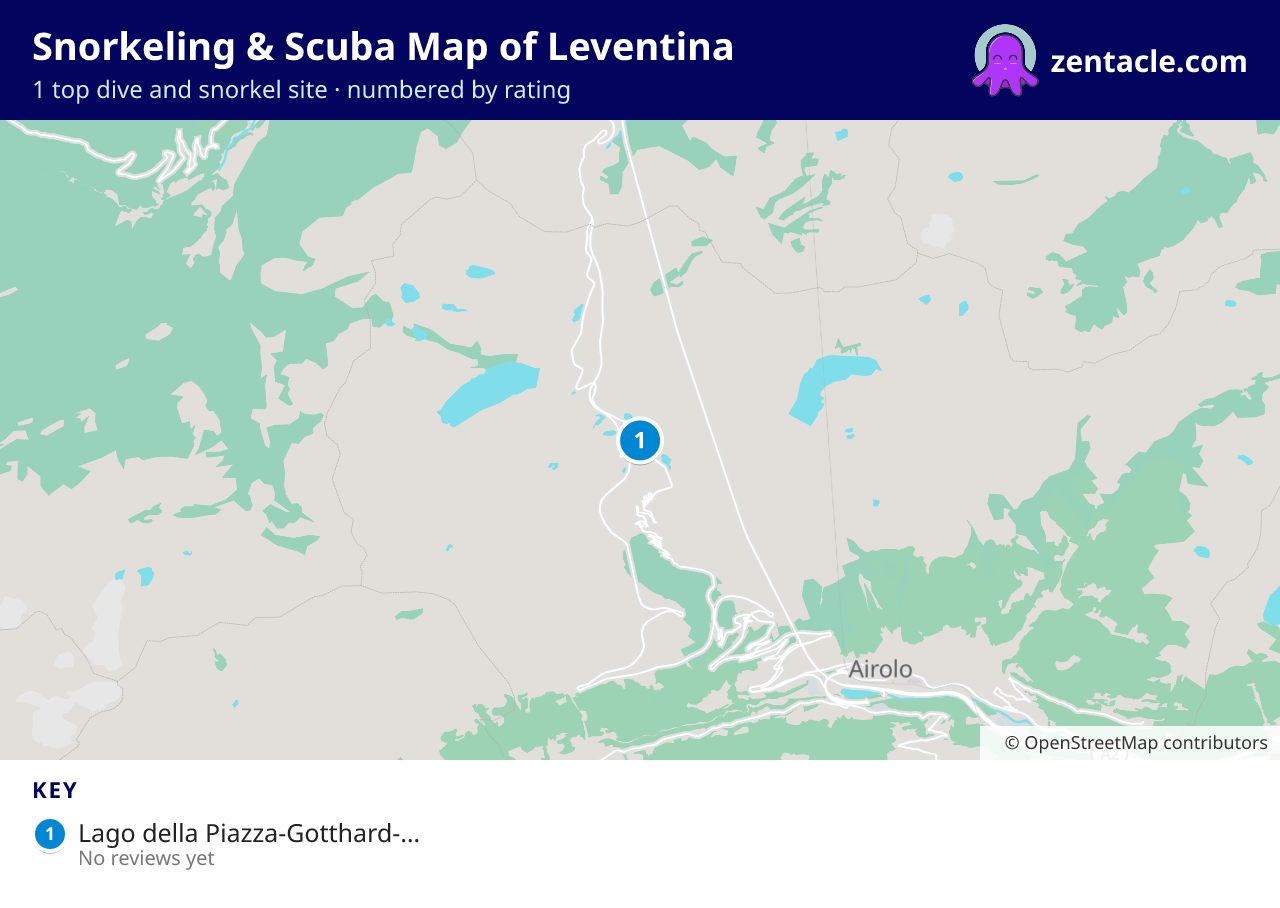 Snorkeling & Scuba Map of Leventina: numbered map of the top 1 dive and snorkel sites, with ratings