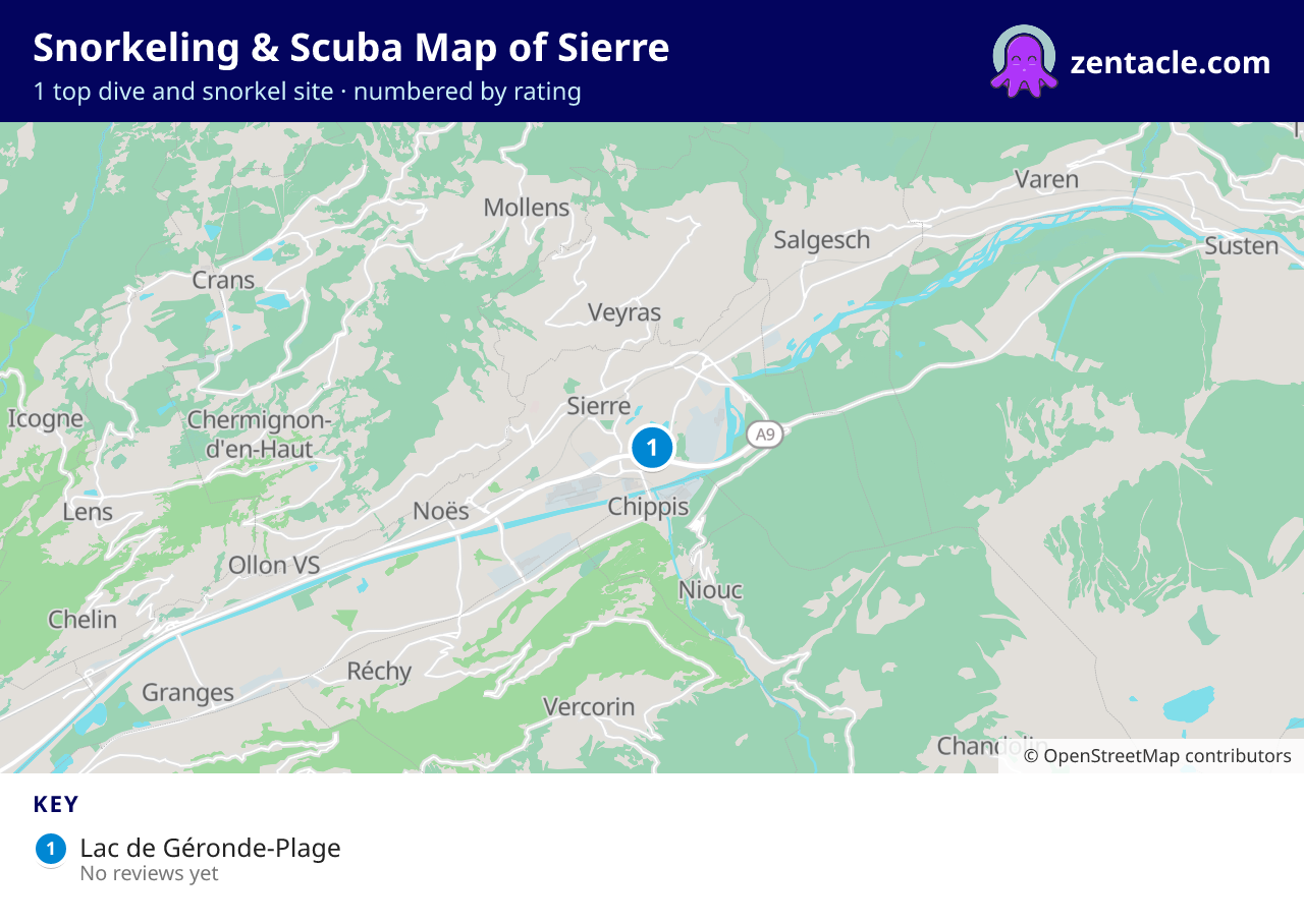 Snorkeling & Scuba Map of Sierre: numbered map of the top 1 dive and snorkel sites, with ratings