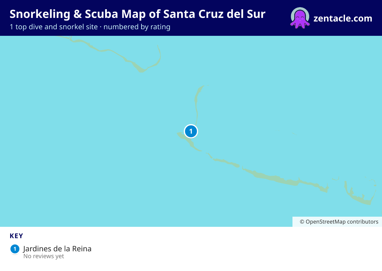 Snorkeling & Scuba Map of Santa Cruz del Sur: numbered map of the top 1 dive and snorkel sites, with ratings