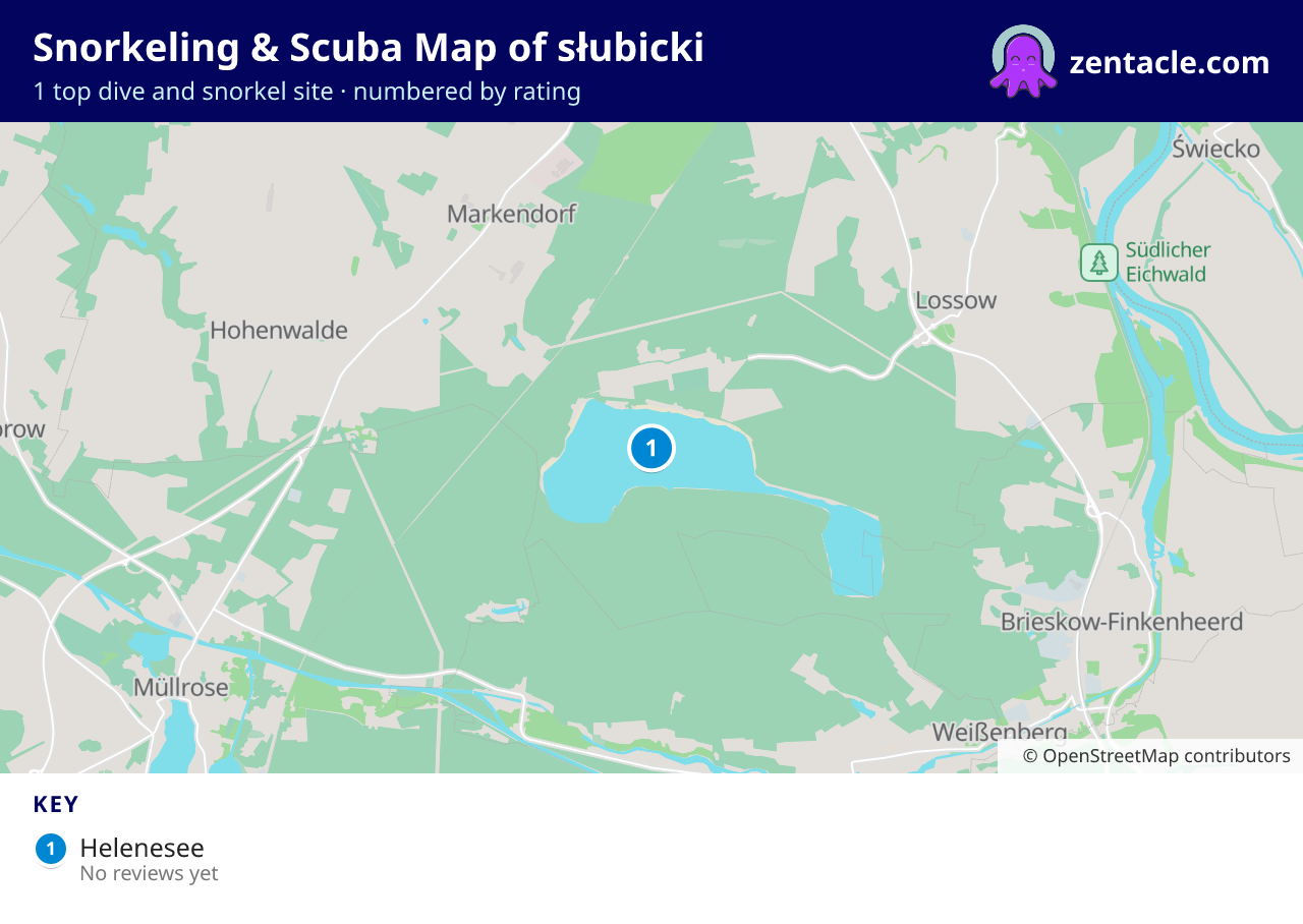 Snorkeling & Scuba Map of słubicki: numbered map of the top 1 dive and snorkel sites, with ratings