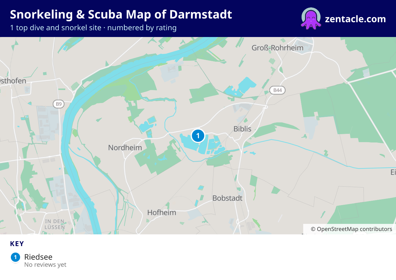 Snorkeling & Scuba Map of Darmstadt: numbered map of the top 1 dive and snorkel sites, with ratings