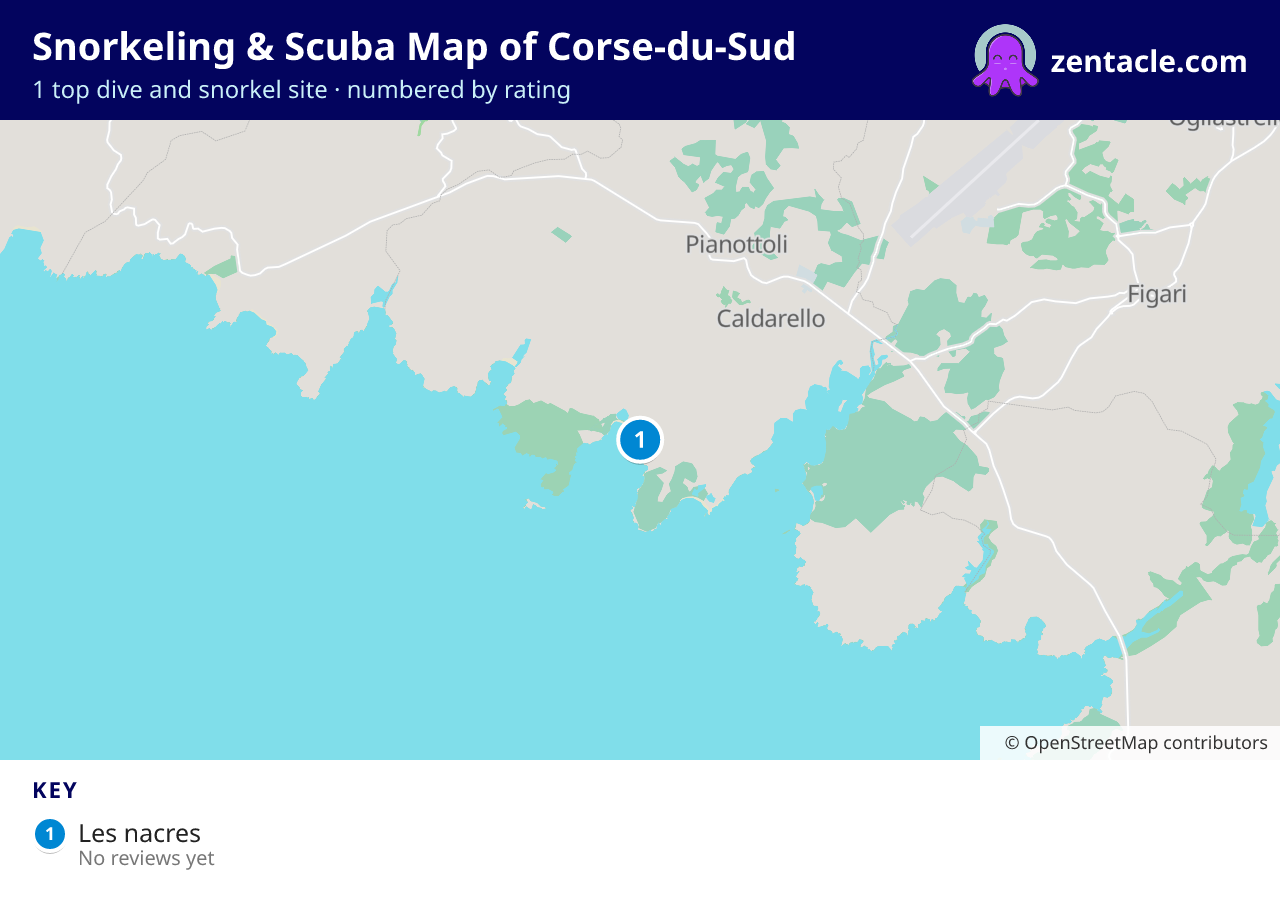 Snorkeling & Scuba Map of Corse-du-Sud: numbered map of the top 1 dive and snorkel sites, with ratings