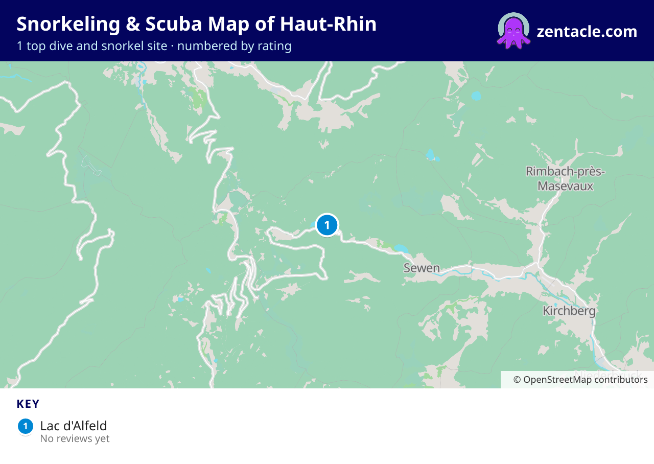 Snorkeling & Scuba Map of Haut-Rhin: numbered map of the top 1 dive and snorkel sites, with ratings