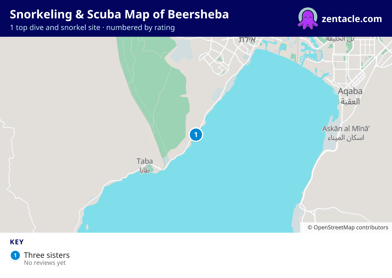 Snorkeling & Scuba Map of Beersheba: numbered map of the top 1 dive and snorkel sites, with ratings