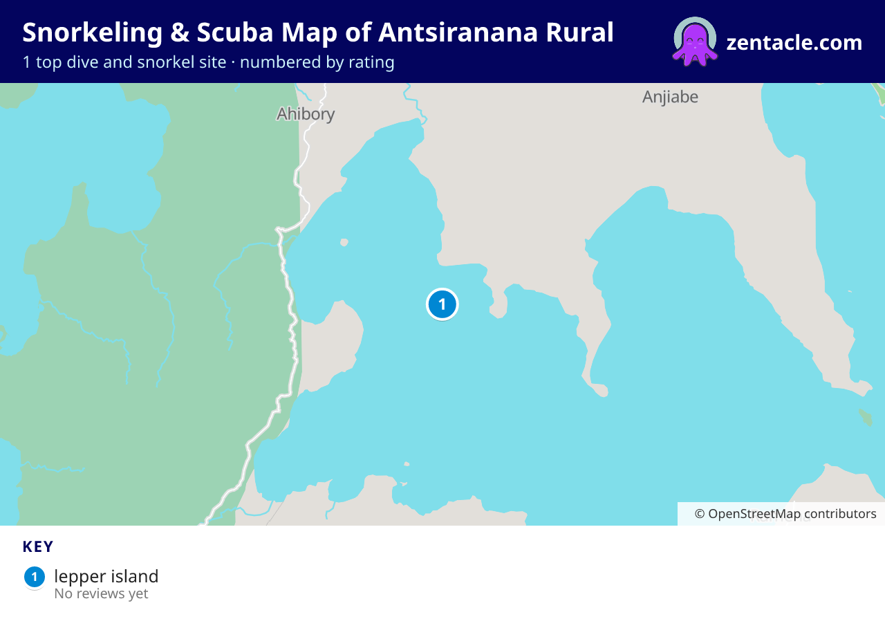 Snorkeling & Scuba Map of Antsiranana Rural: numbered map of the top 1 dive and snorkel sites, with ratings