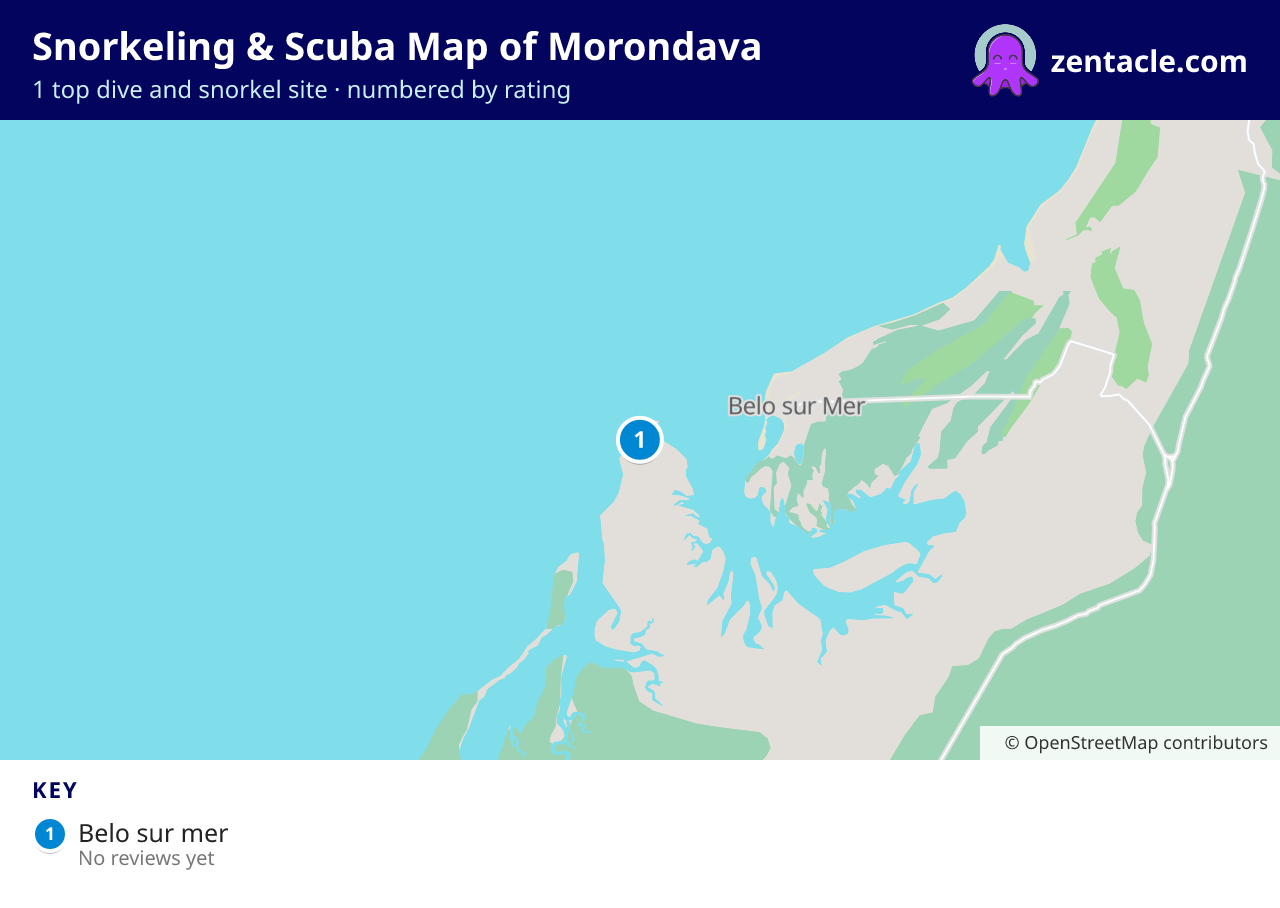 Snorkeling & Scuba Map of Morondava: numbered map of the top 1 dive and snorkel sites, with ratings