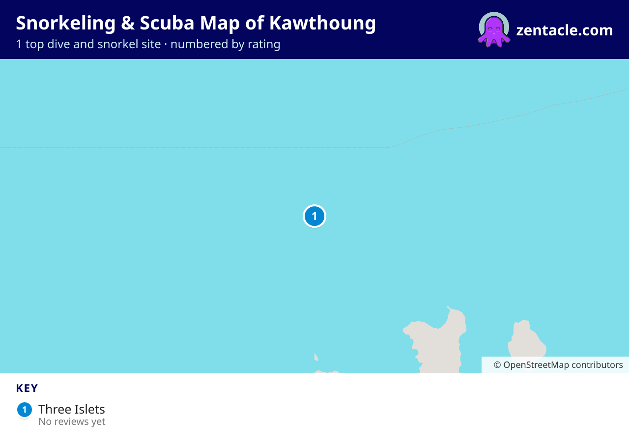 Snorkeling & Scuba Map of Kawthoung: numbered map of the top 1 dive and snorkel sites, with ratings