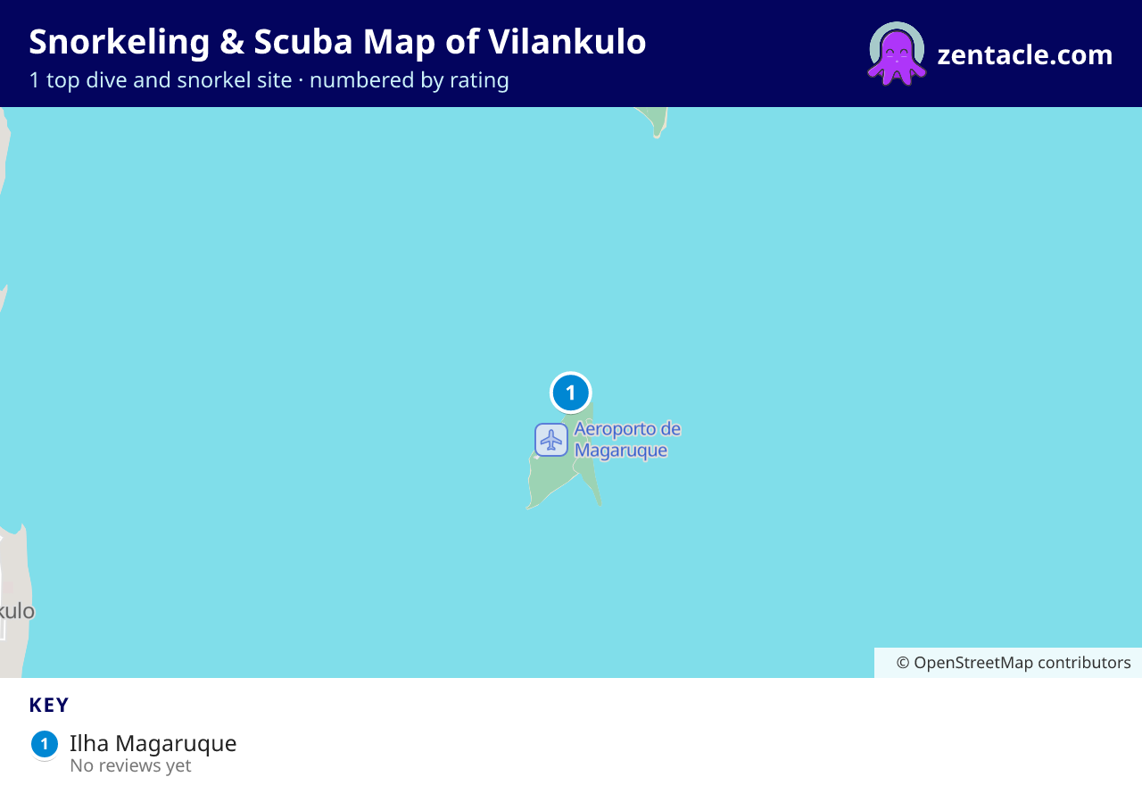 Snorkeling & Scuba Map of Vilankulo: numbered map of the top 1 dive and snorkel sites, with ratings