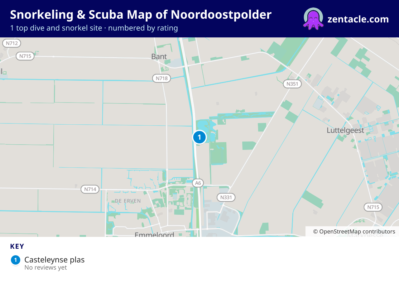 Snorkeling & Scuba Map of Noordoostpolder: numbered map of the top 1 dive and snorkel sites, with ratings